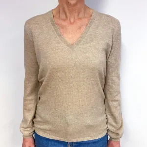 Fawn Brown Cashmere V-Neck Jumper Medium