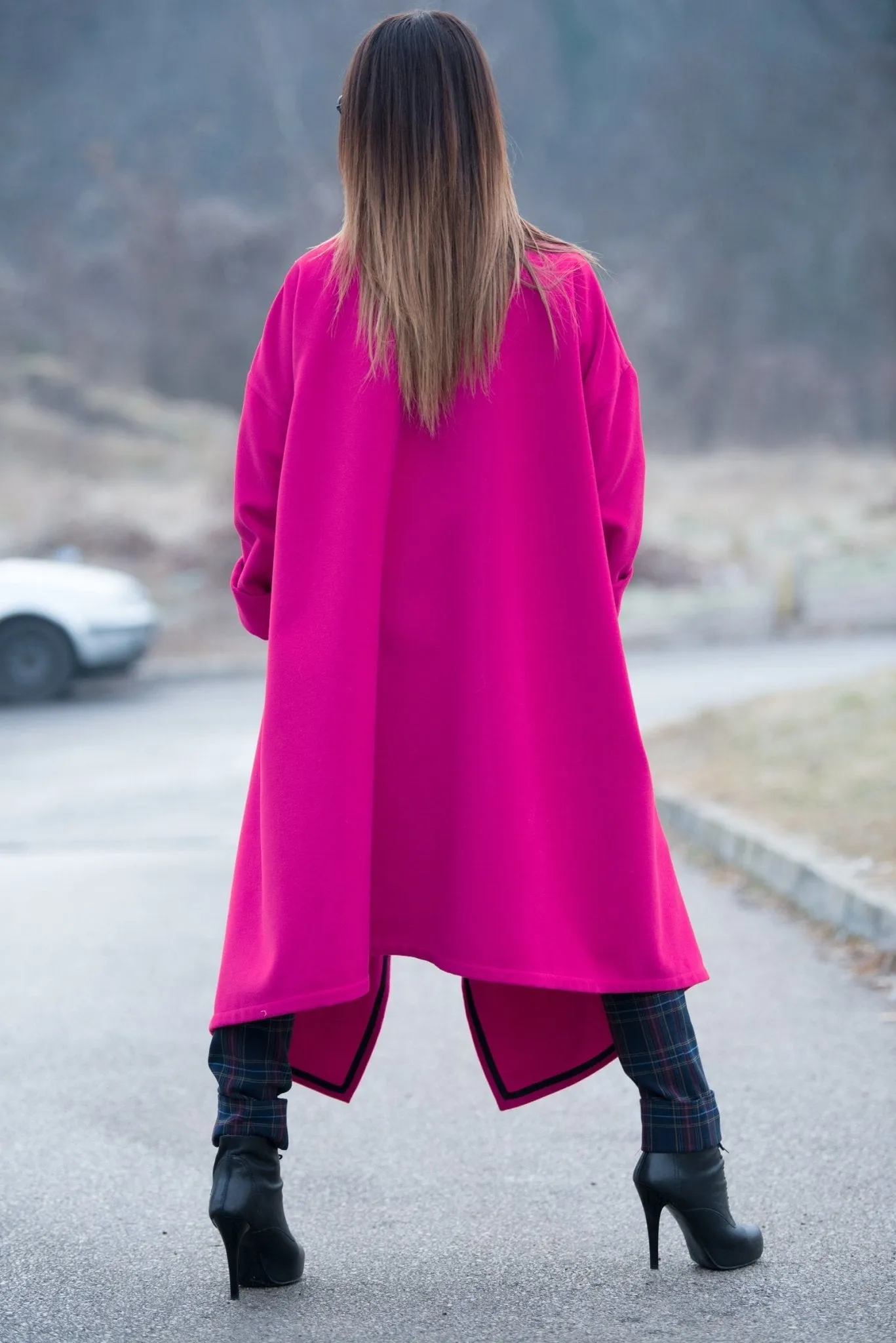 FEDERICA Hot Pink Women Loose Winter Coat