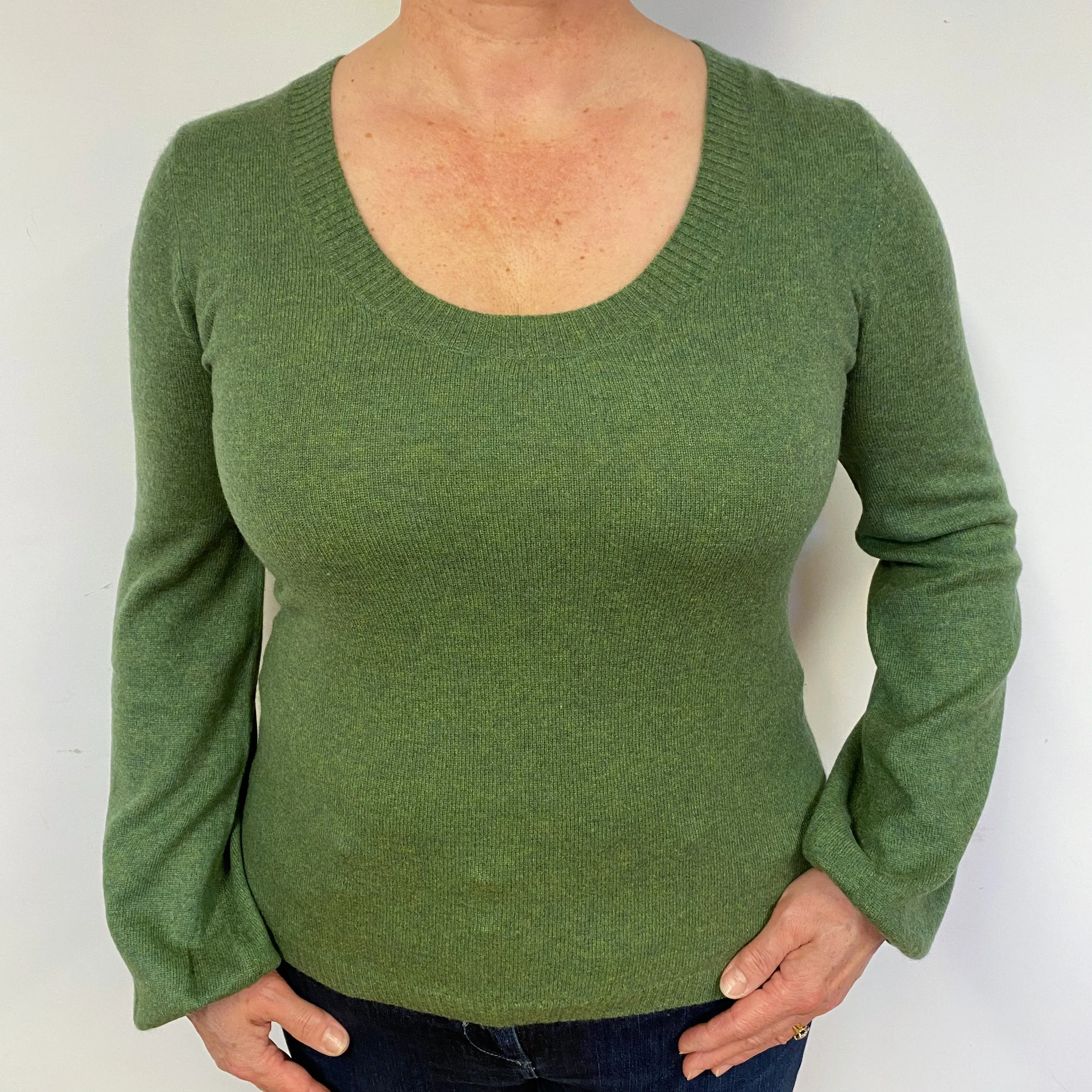 Fern Green Cashmere Crew Neck Jumper Large