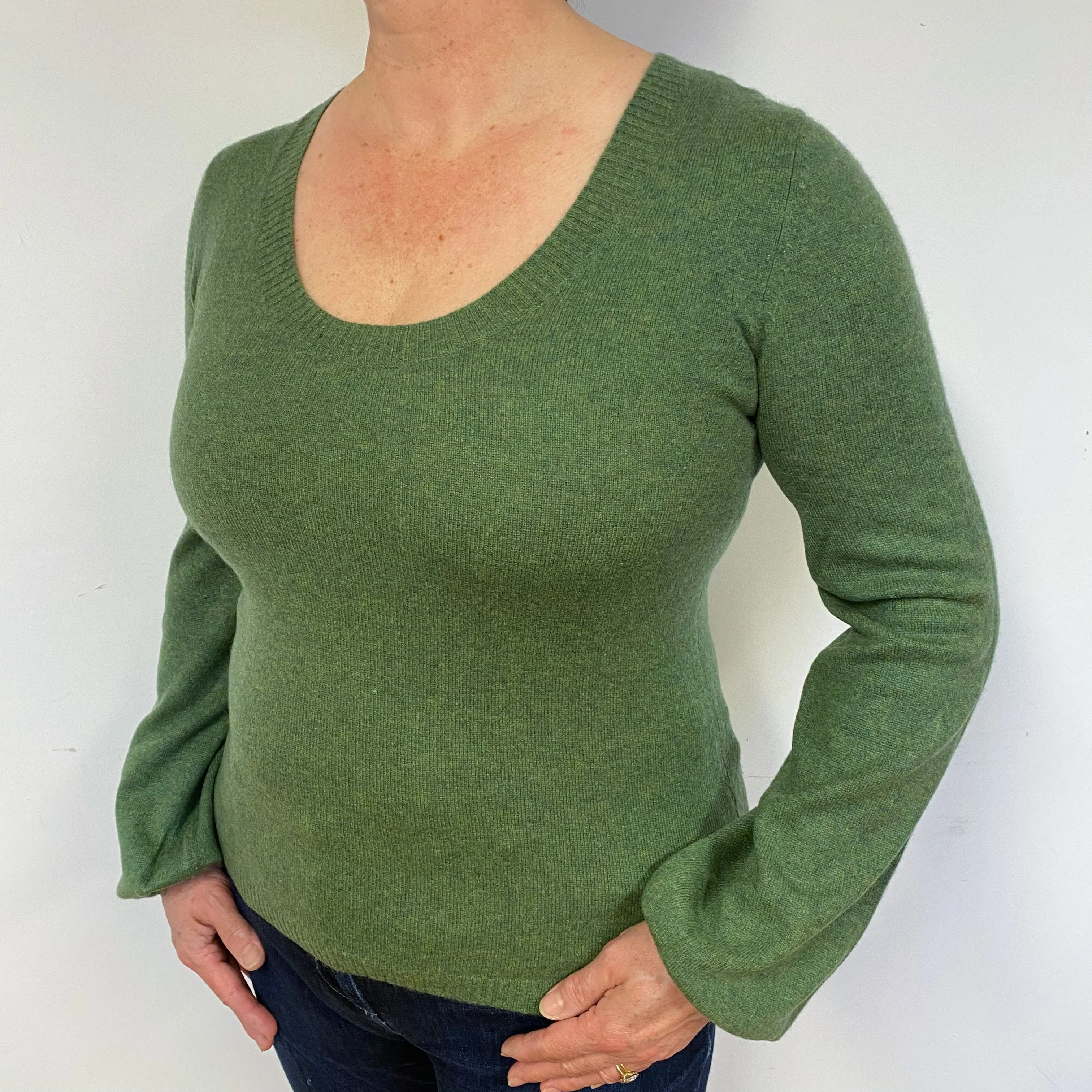 Fern Green Cashmere Crew Neck Jumper Large