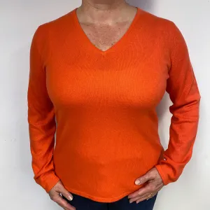 Fiery Orange Cashmere V-Neck Jumper Large