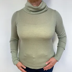 Fine Knit Sage Green Cashmere Polo Neck Jumper Large