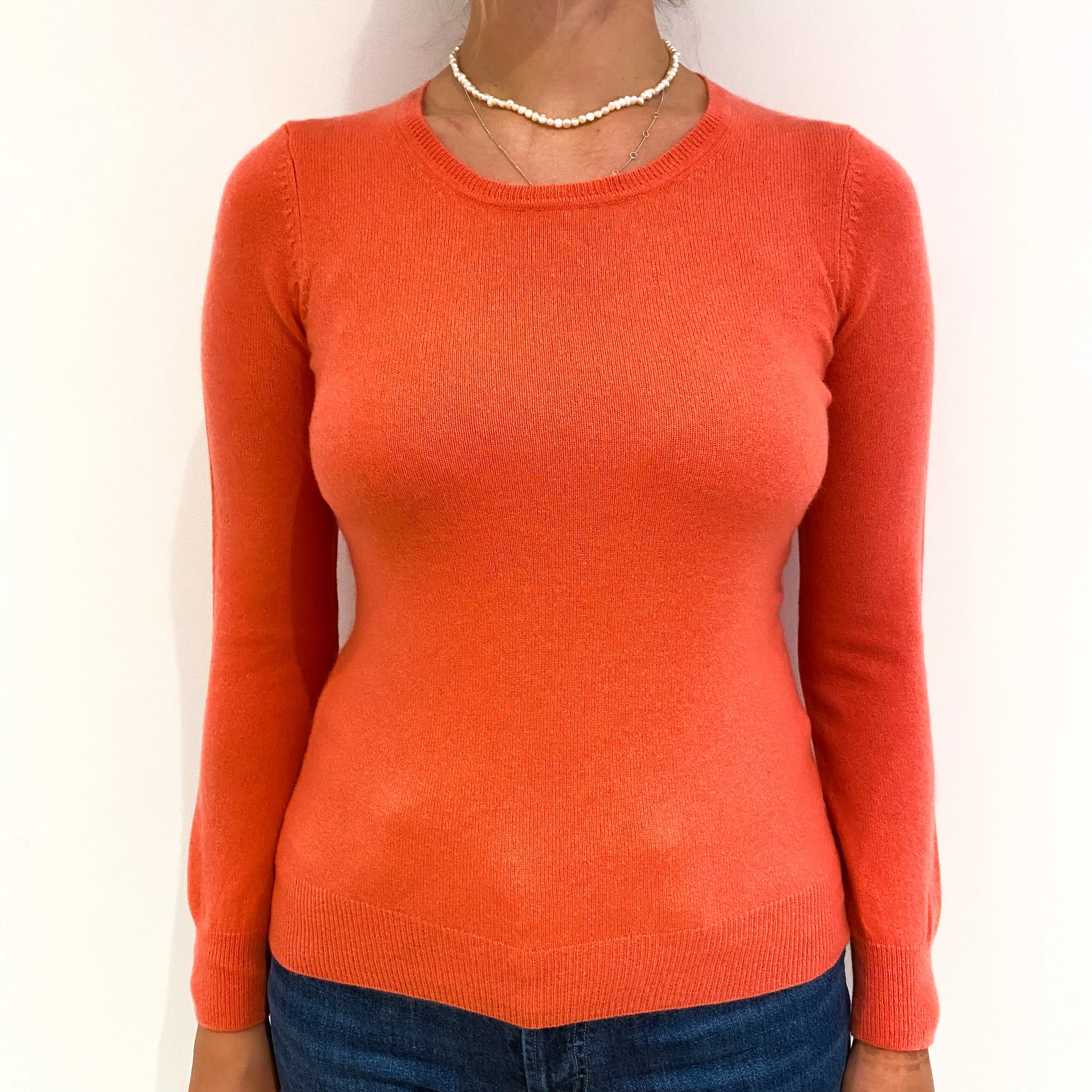 Flamingo Pink Cashmere Crew Neck Jumper Small