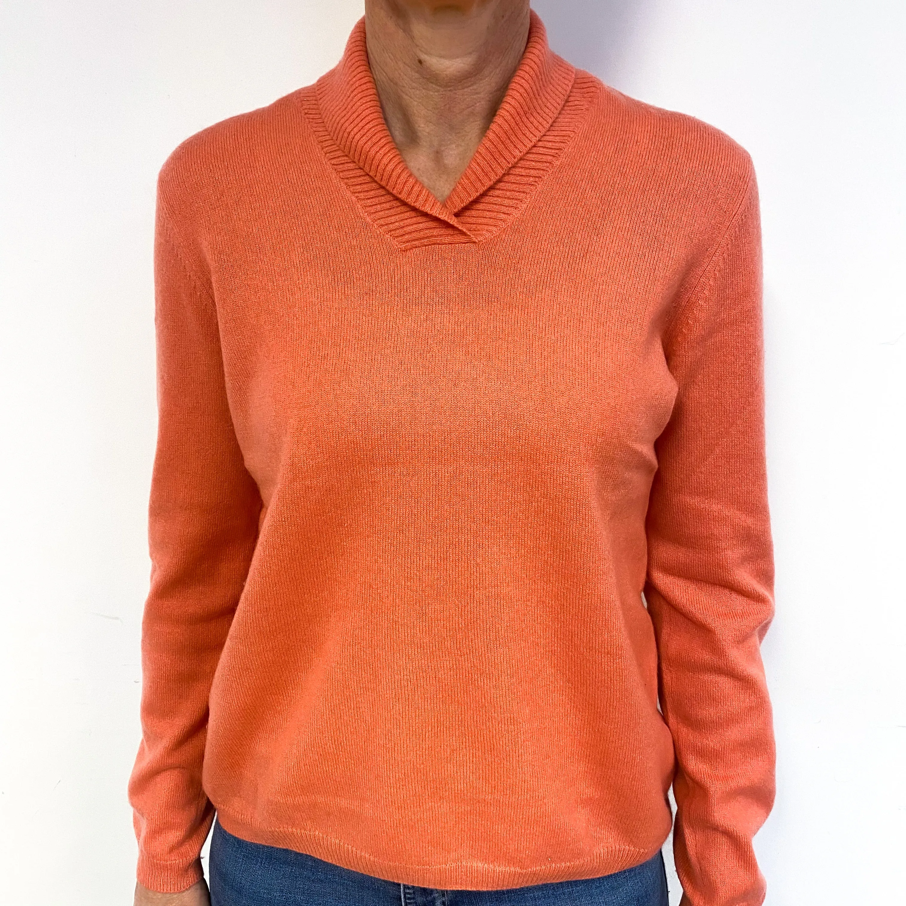 Flamingo Pink Cashmere V-Neck Jumper Medium