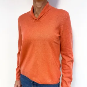 Flamingo Pink Cashmere V-Neck Jumper Medium