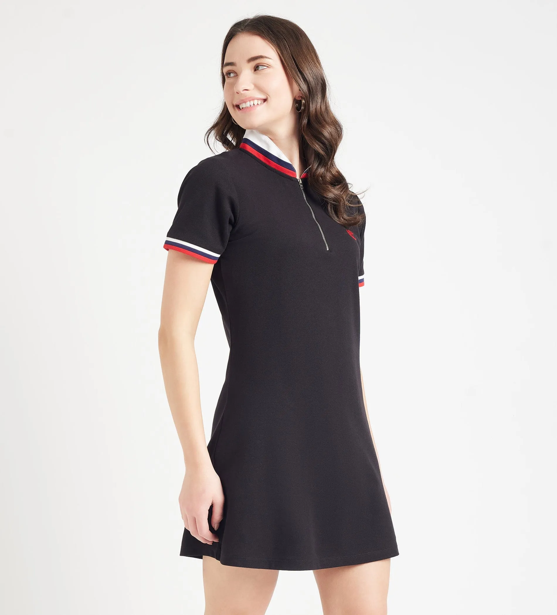 Flat Knit Zipper Polo Dress