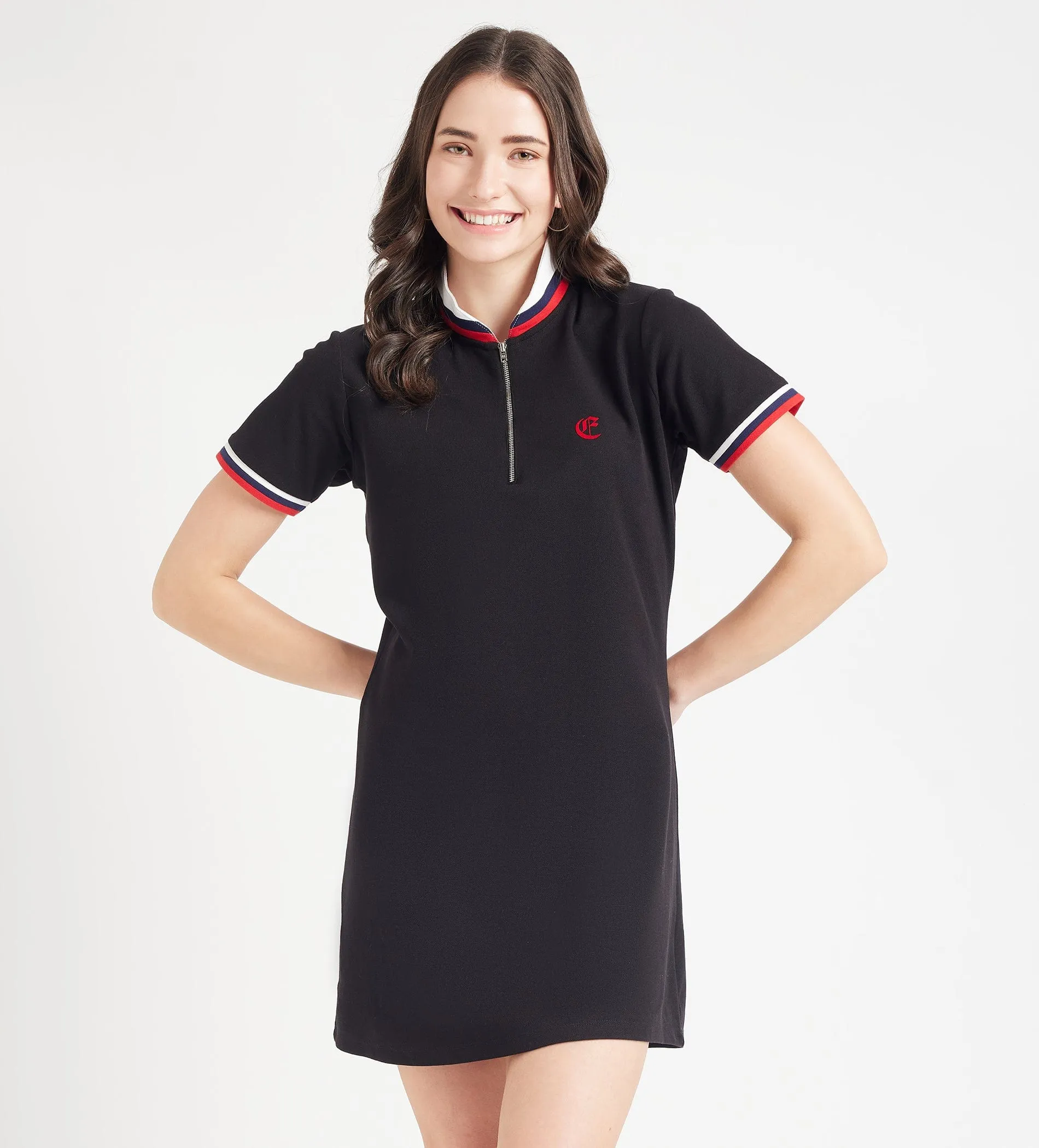 Flat Knit Zipper Polo Dress