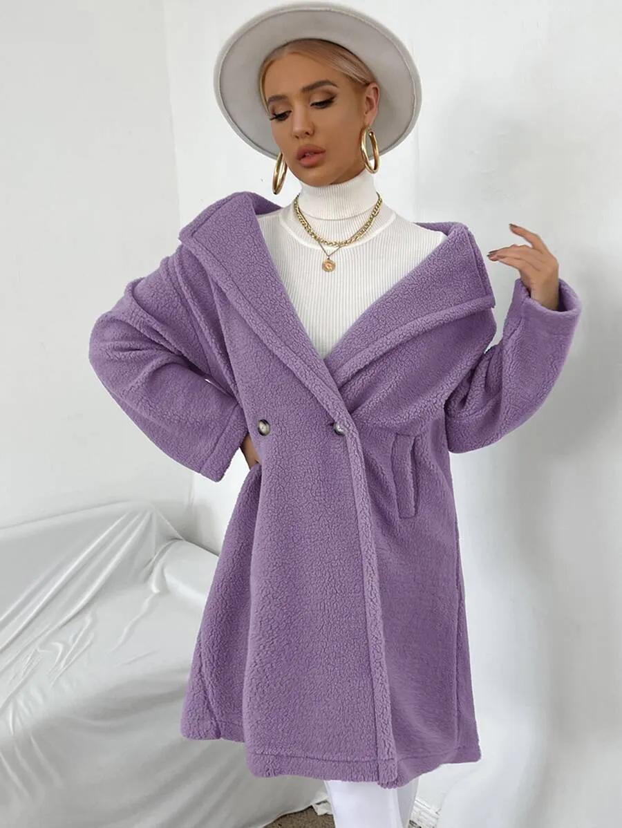 Florence Open Front Teddy Coat - Lilac