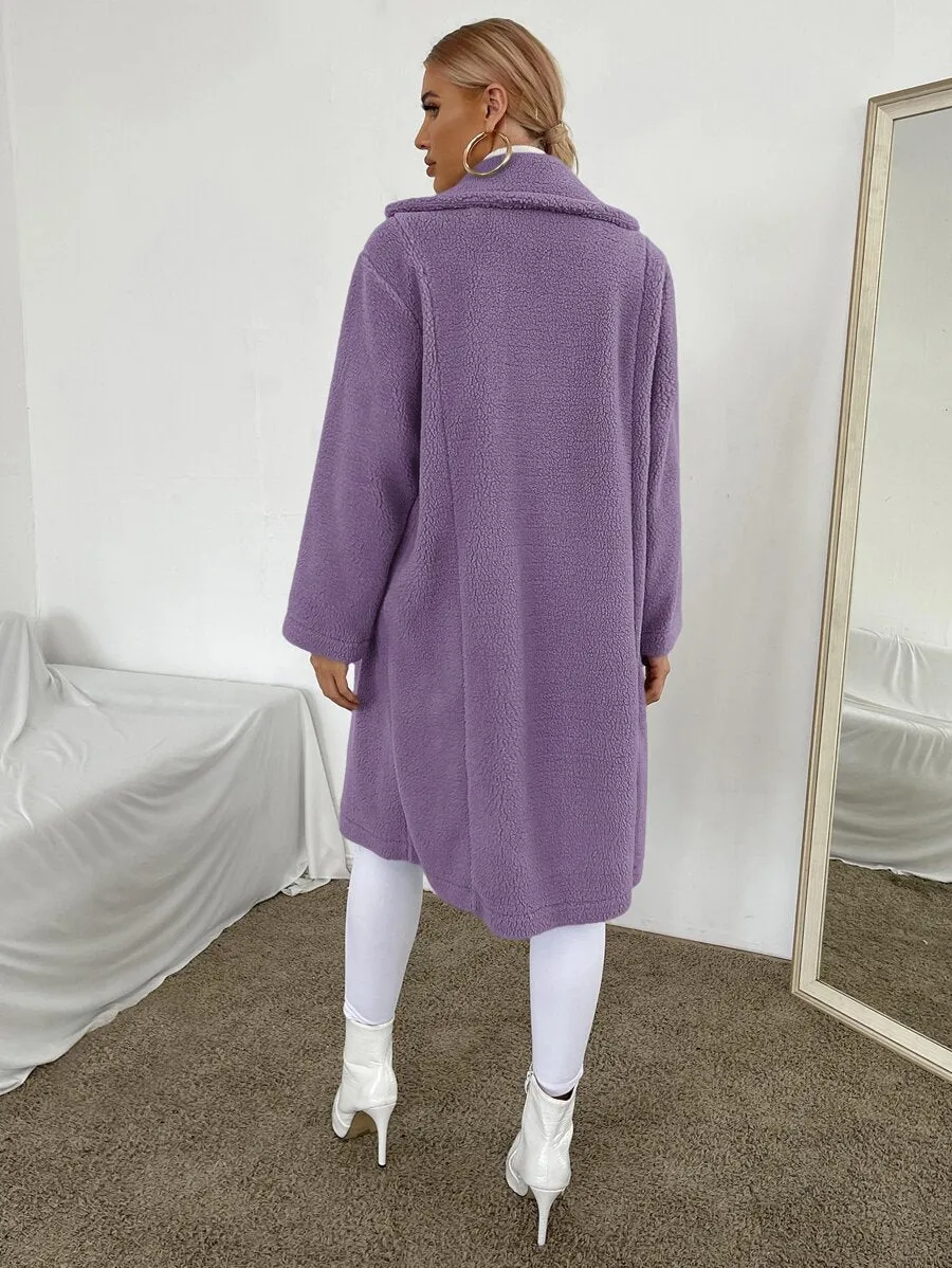 Florence Open Front Teddy Coat - Lilac