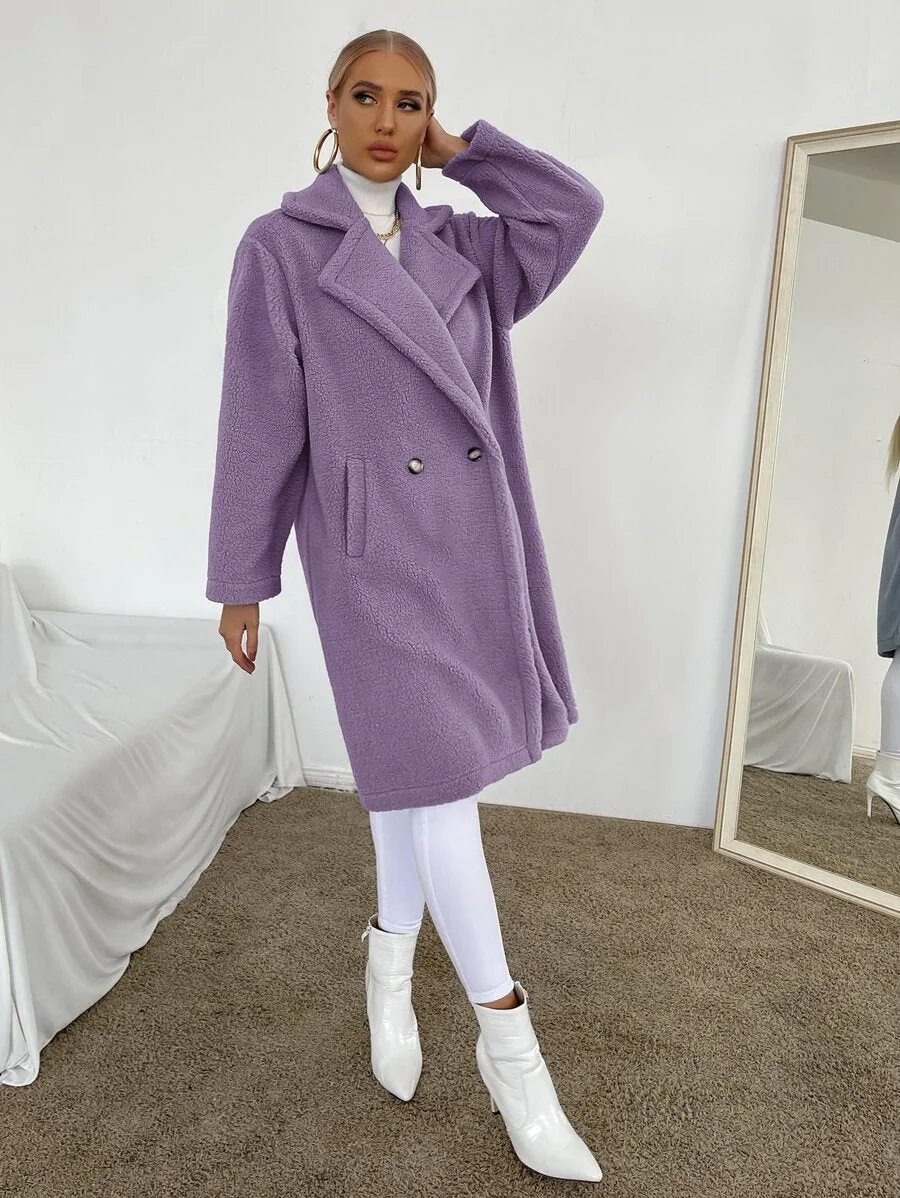 Florence Open Front Teddy Coat - Lilac
