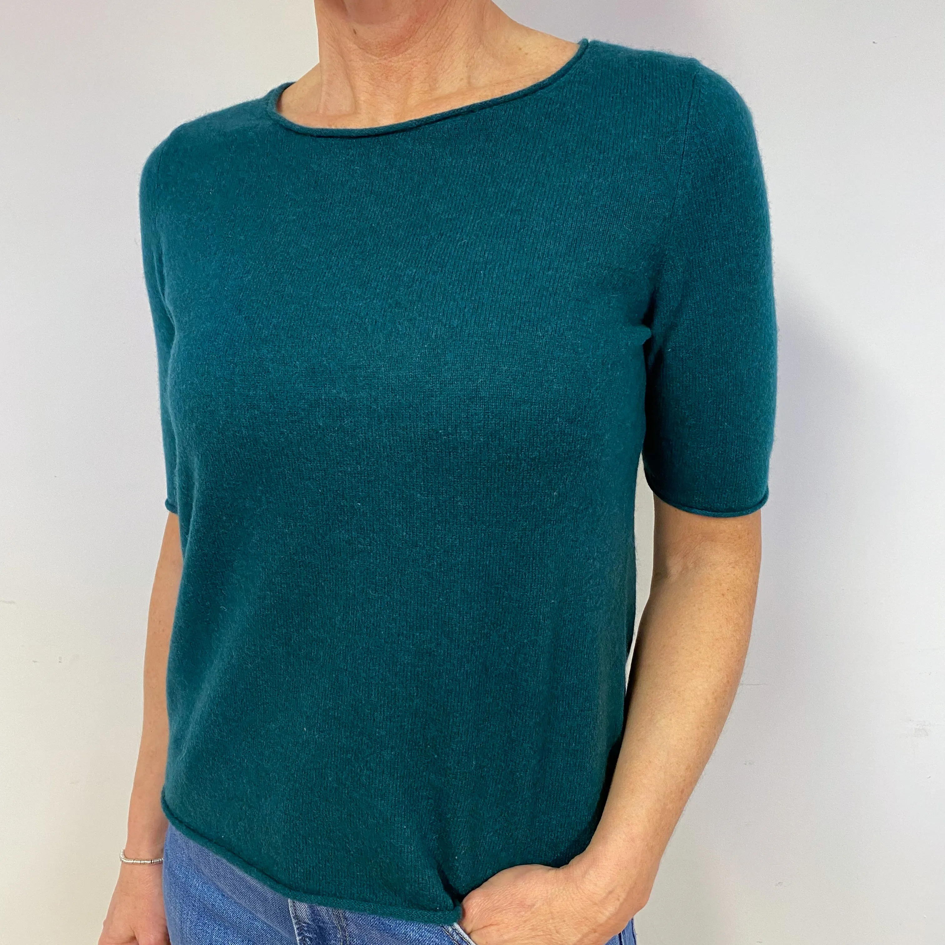 Forest Green Cashmere Short Sleeved Jumper Medium