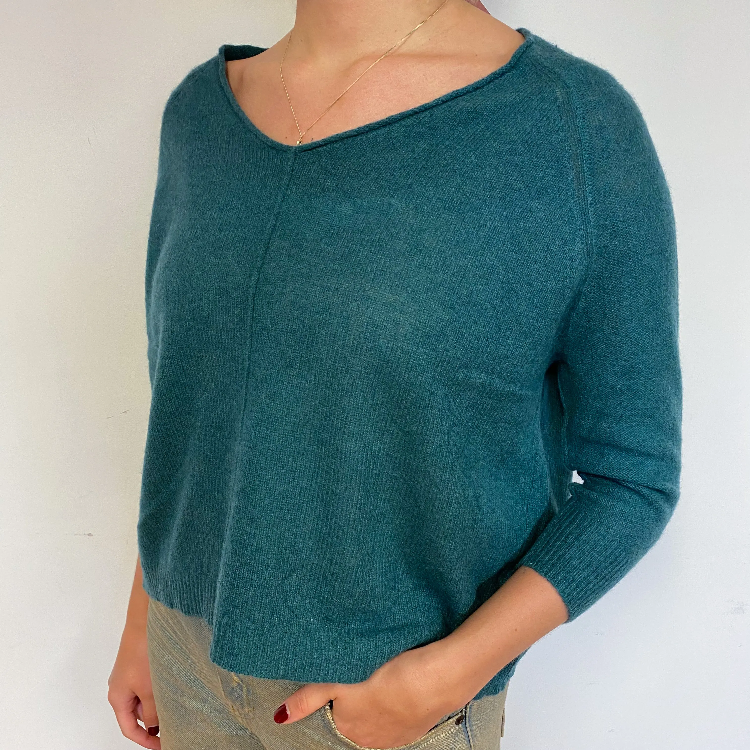Forest Green Slouchy Cashmere V-Neck Jumper Small