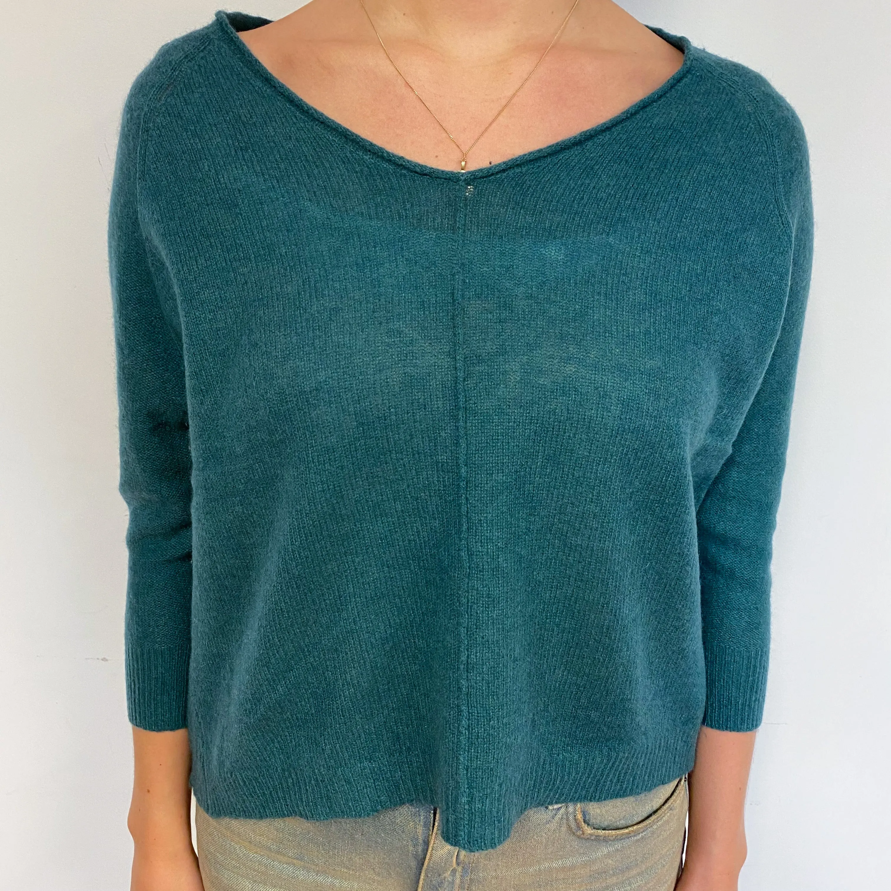 Forest Green Slouchy Cashmere V-Neck Jumper Small