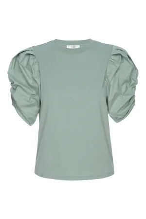 Frame Denim Pleated Puff Sleeve Tee in Sage