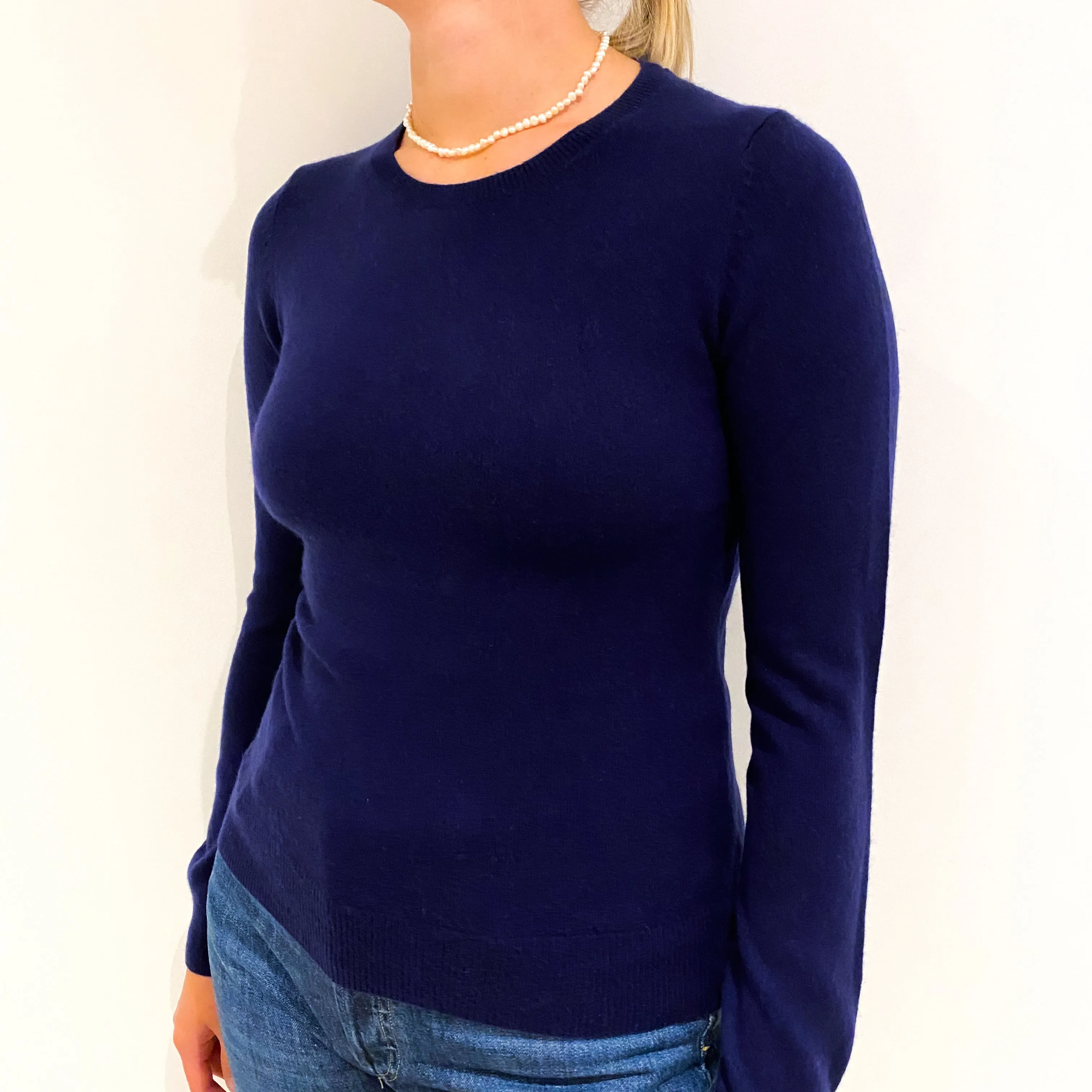 French Navy Blue Cashmere Crew Neck Jumper Small
