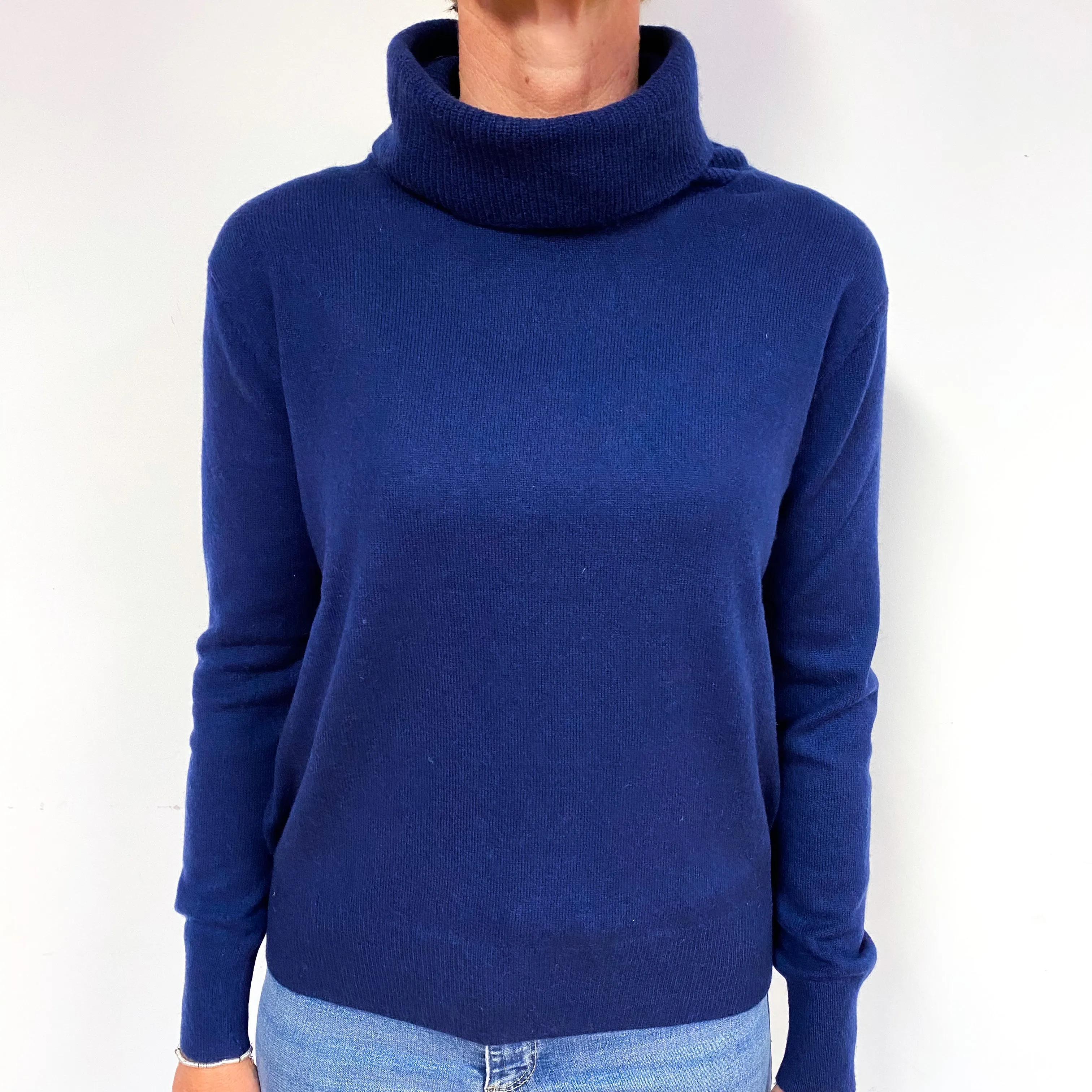 French Navy Cashmere Funnel Neck Jumper Medium