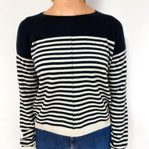 French Navy Ivory Stripe Cashmere Crew Neck Jumper Small
