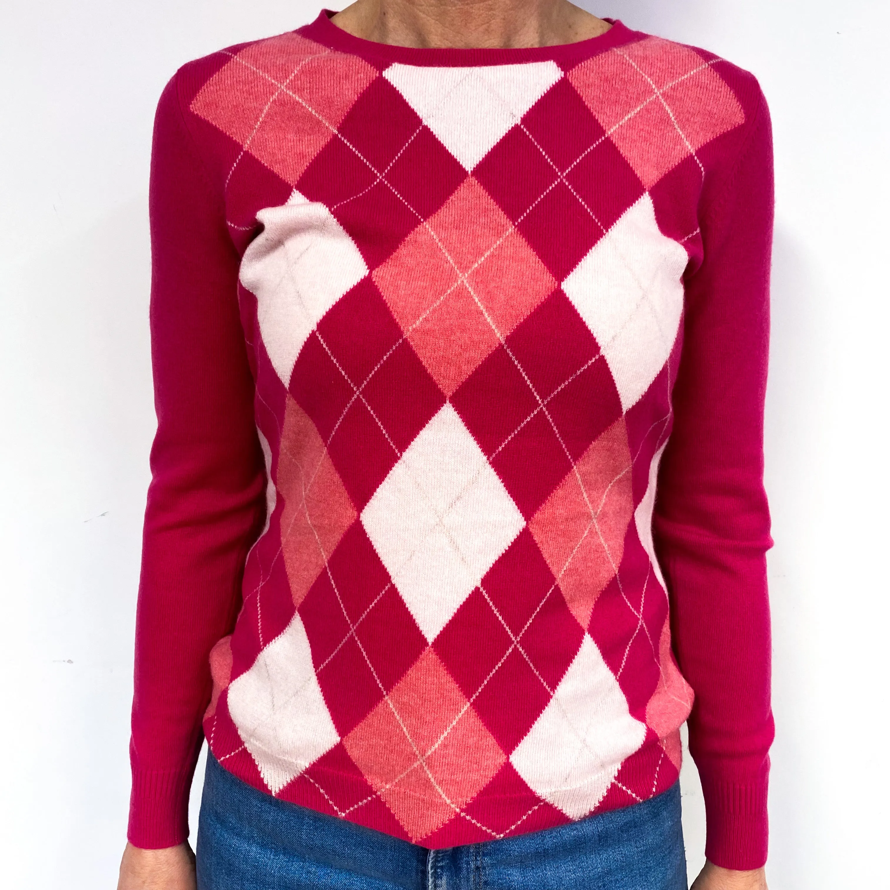 Fuchsia, Bubblegum And Ice Pink Cashmere Crew Neck Jumper Medium