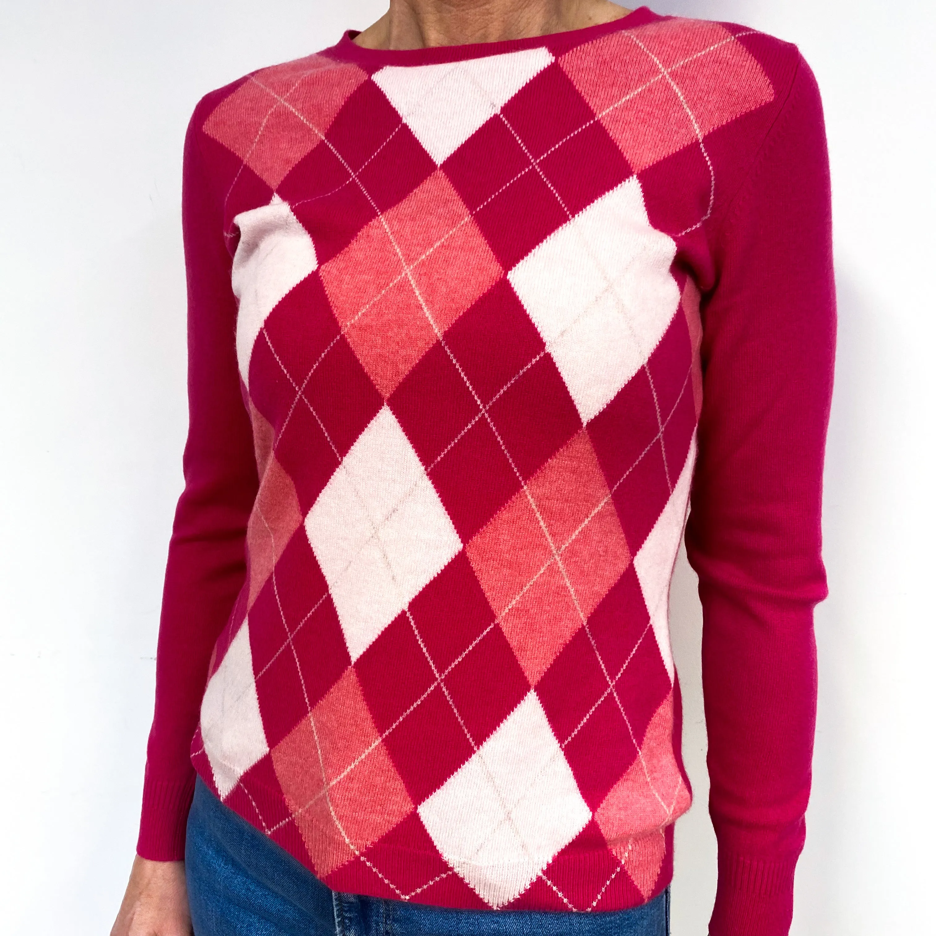Fuchsia, Bubblegum And Ice Pink Cashmere Crew Neck Jumper Medium