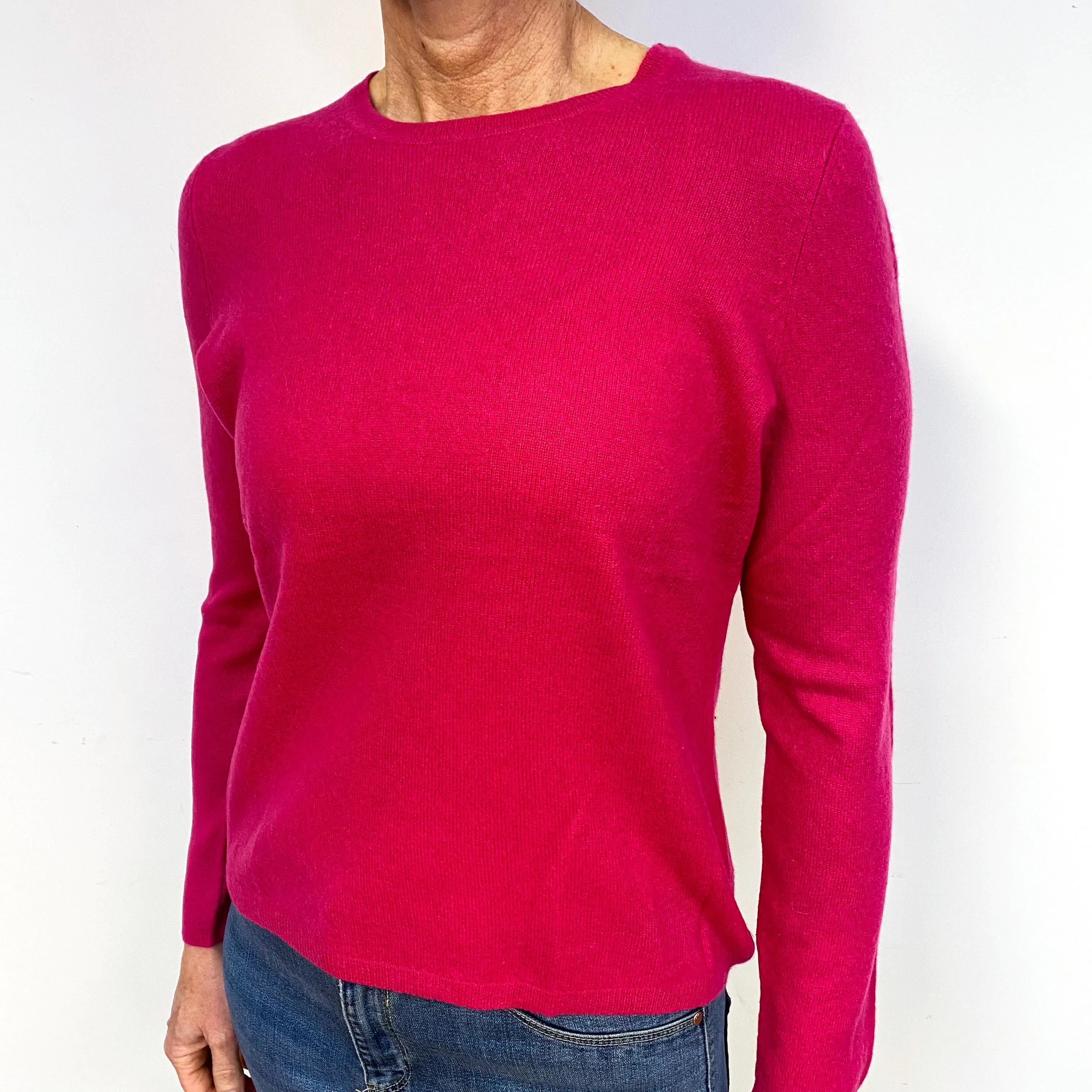 Fuchsia Pink Cashmere Crew Neck Jumper Medium