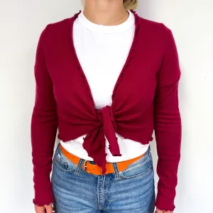 Fuchsia Pink Cashmere Tie Front Cropped Cardigan Small