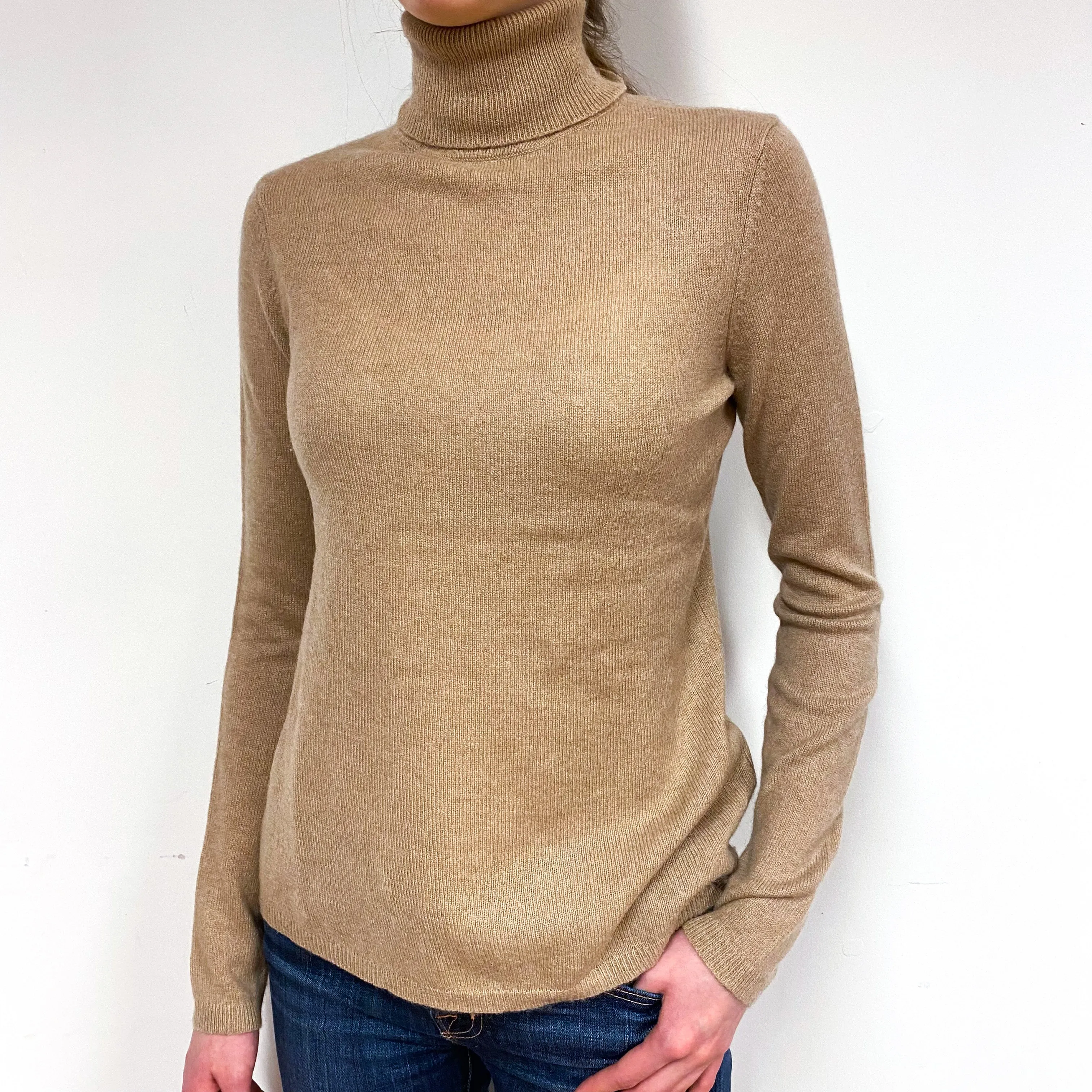 Fudge Brown Cashmere Polo Neck Jumper Extra Small