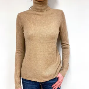 Fudge Brown Cashmere Polo Neck Jumper Extra Small