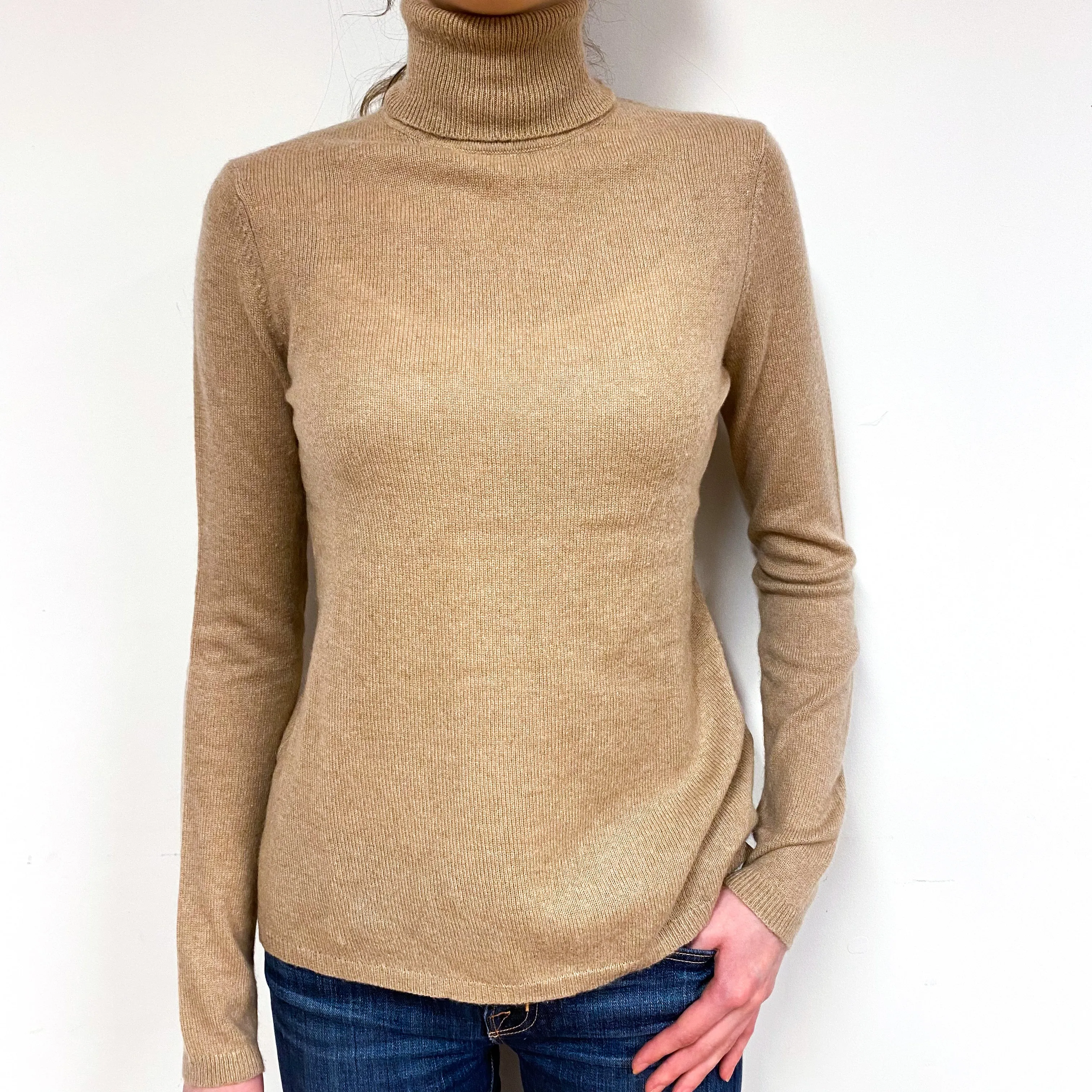 Fudge Brown Cashmere Polo Neck Jumper Extra Small