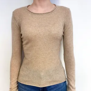 Fudge Brown Lightweight Cashmere Crew Neck Jumper Extra Small