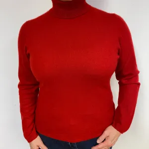 Garnet Red Cashmere Polo Neck Jumper Large