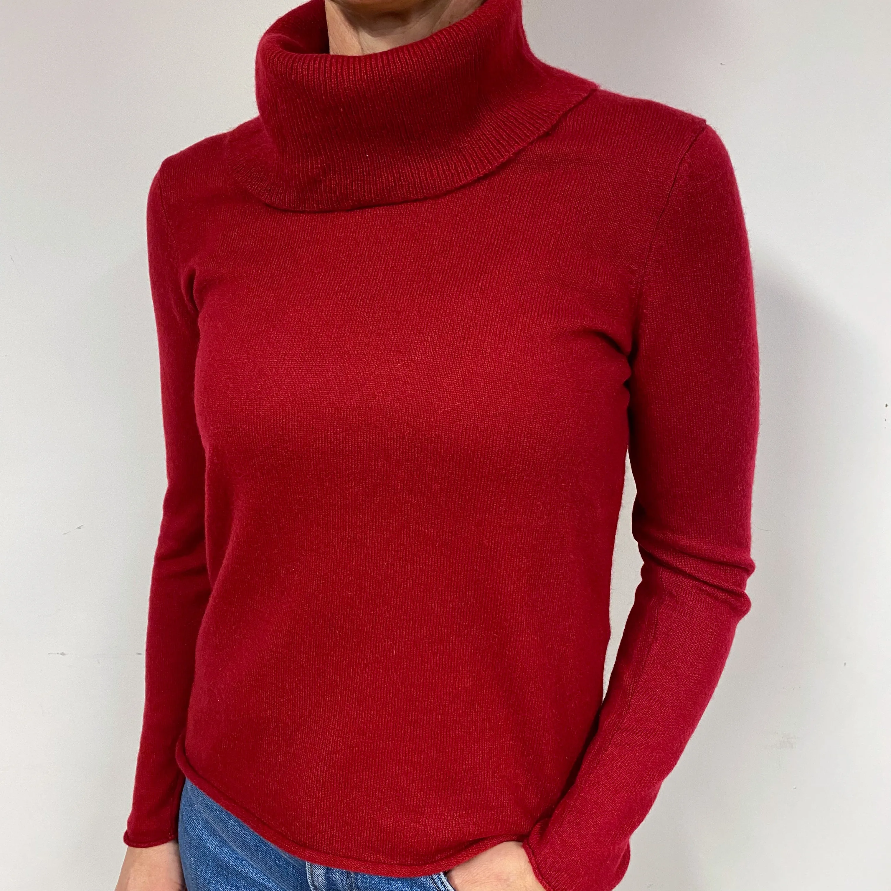 Garnet Red Cashmere Roll Neck Jumper Medium