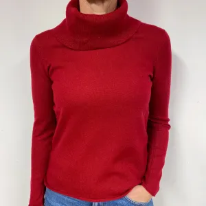 Garnet Red Cashmere Roll Neck Jumper Medium