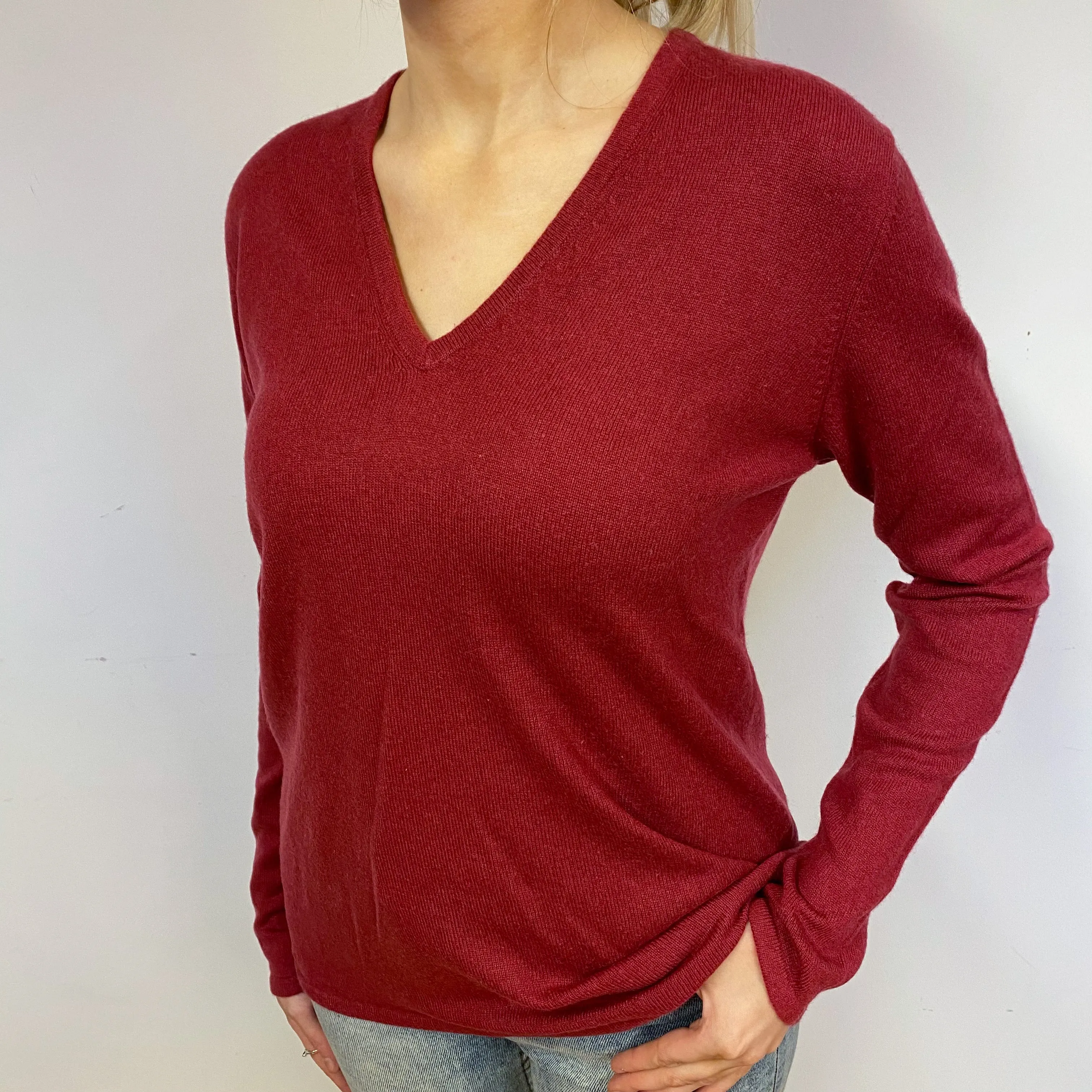 Garnet Red Cashmere V-Neck Jumper Small