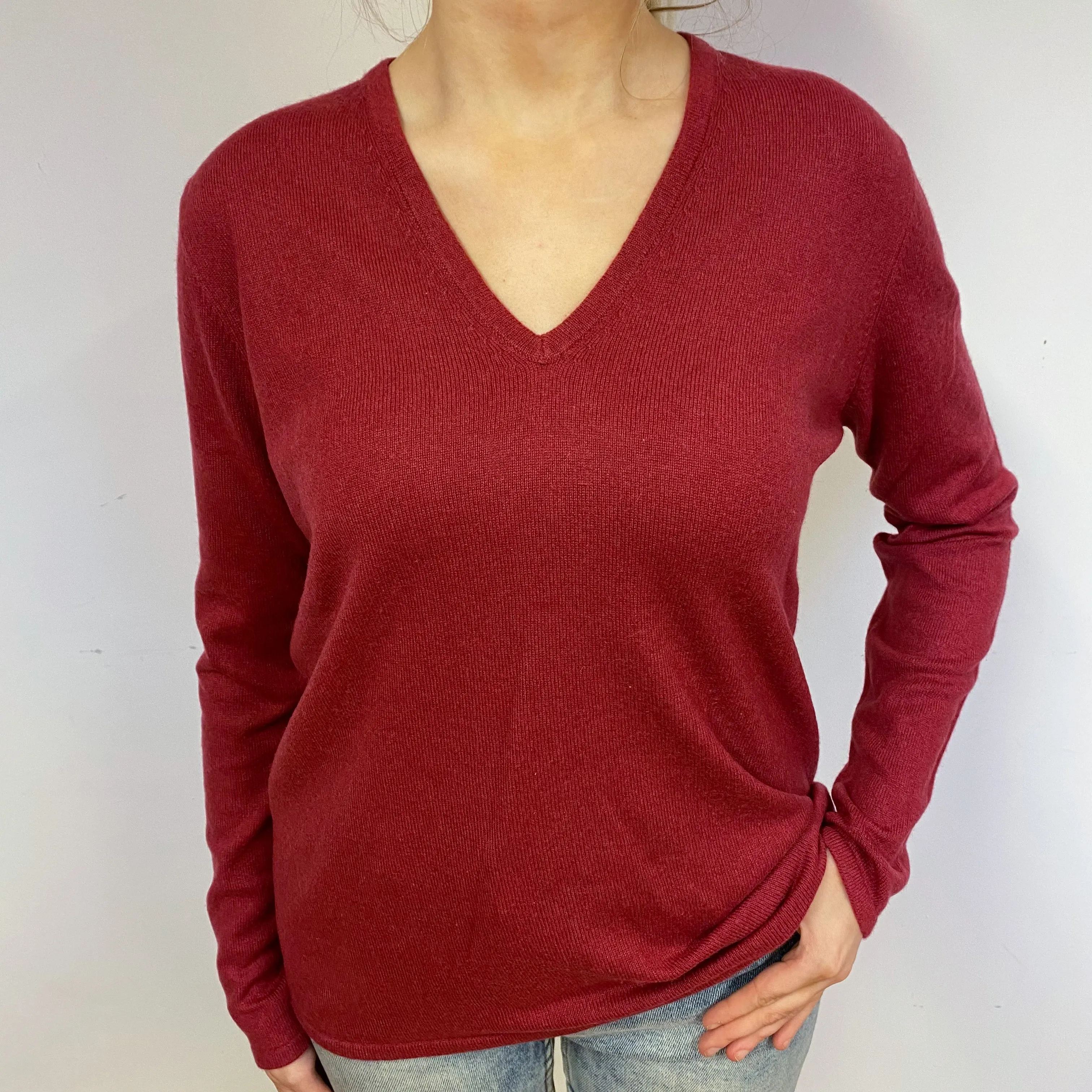Garnet Red Cashmere V-Neck Jumper Small
