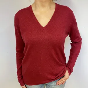 Garnet Red Cashmere V-Neck Jumper Small