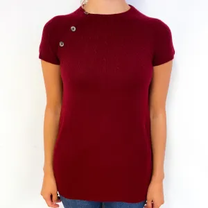 Garnet Red Short Sleeve Cashmere Crew Neck Jumper Small