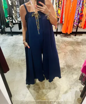 Gauze Ruffle Detail in Navy Jumpsuit