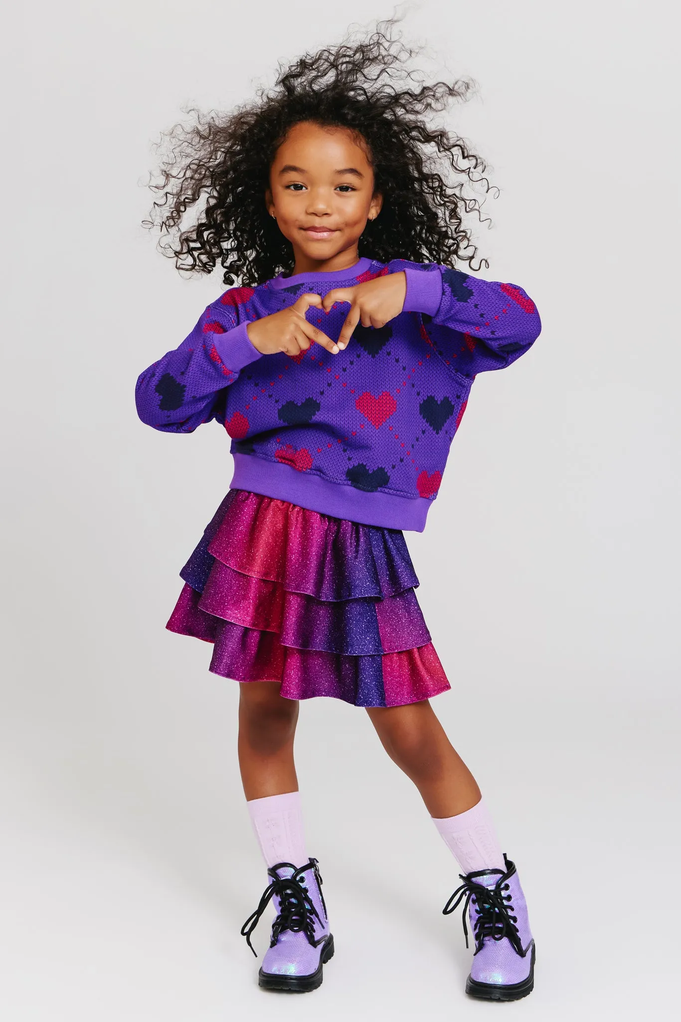 Girls Classic Crewneck in Fair Isle Purple Hearts