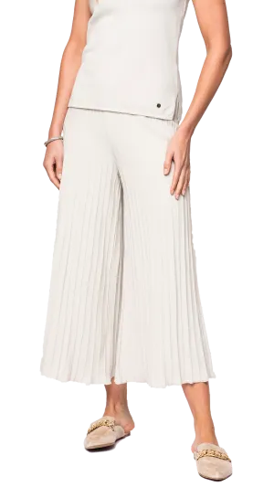 Giuliana Plisse-Look Cropped Wide Leg Pants; Beige