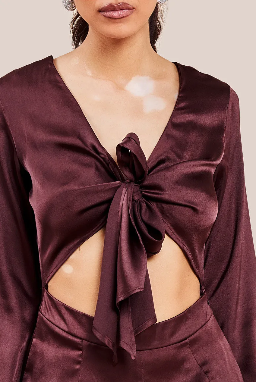 Goddiva Cut Out Satin Jumpsuit With Tie-Up