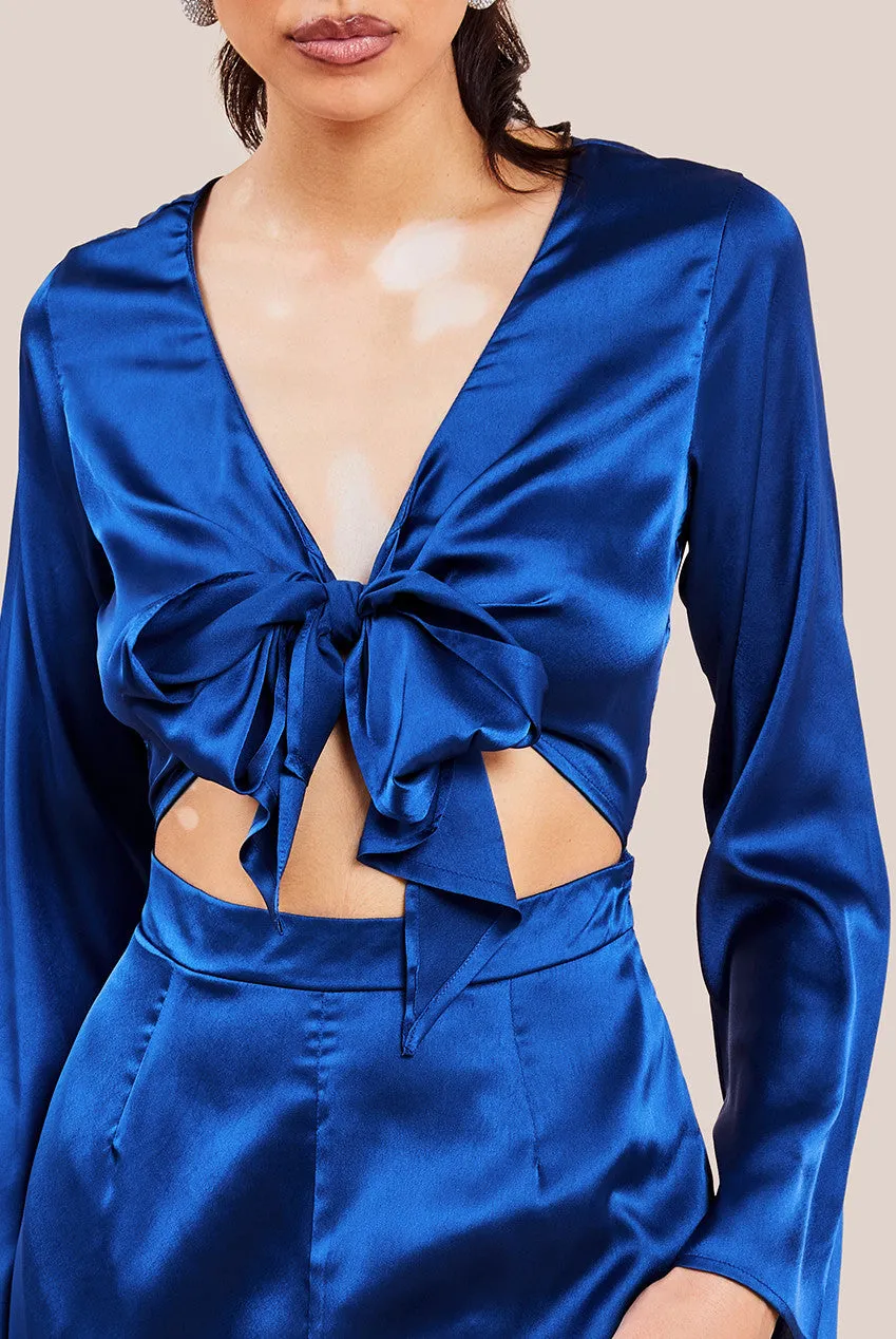 Goddiva Cut Out Satin Jumpsuit With Tie-Up