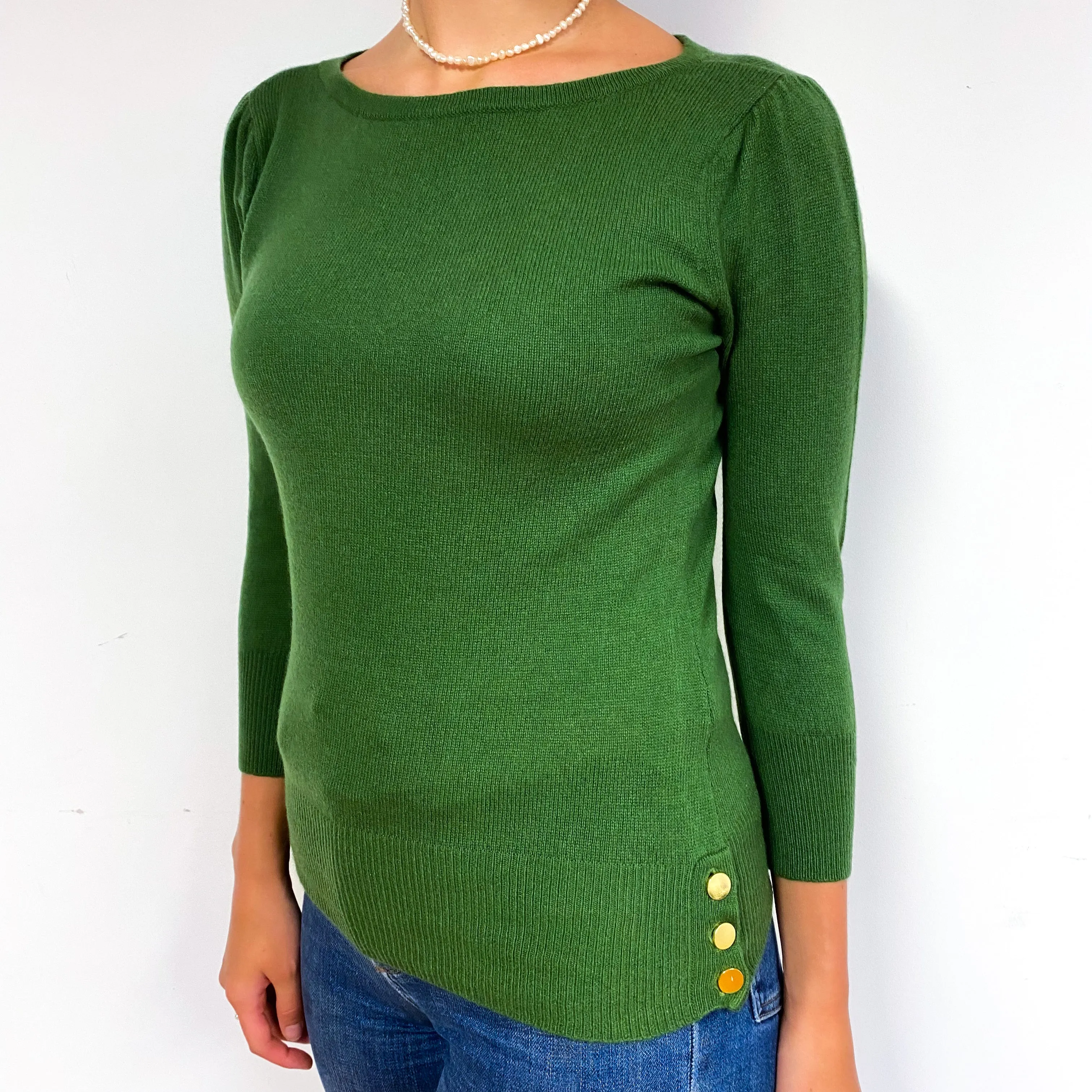 Green Green Buttoned Cashmere Crew Neck Jumper Small
