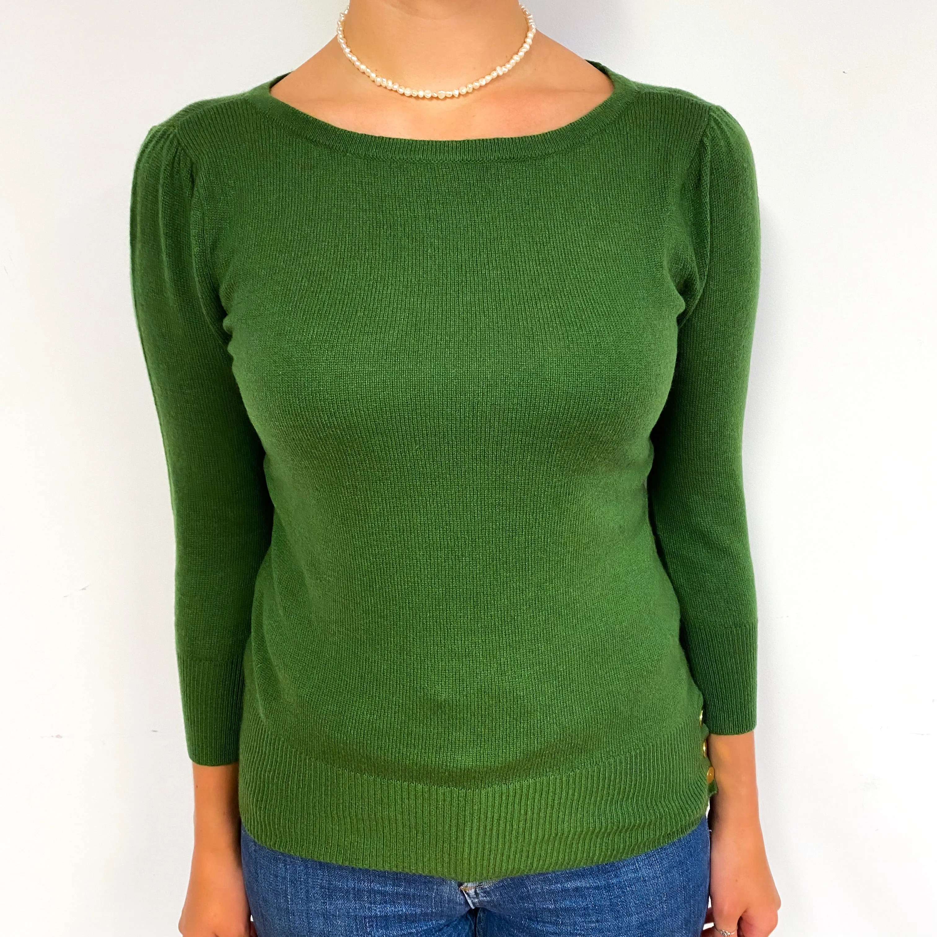 Green Green Buttoned Cashmere Crew Neck Jumper Small