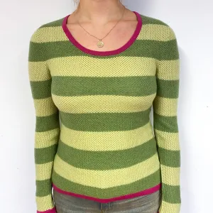 Green Stripe Cashmere Crew Neck Jumper Small