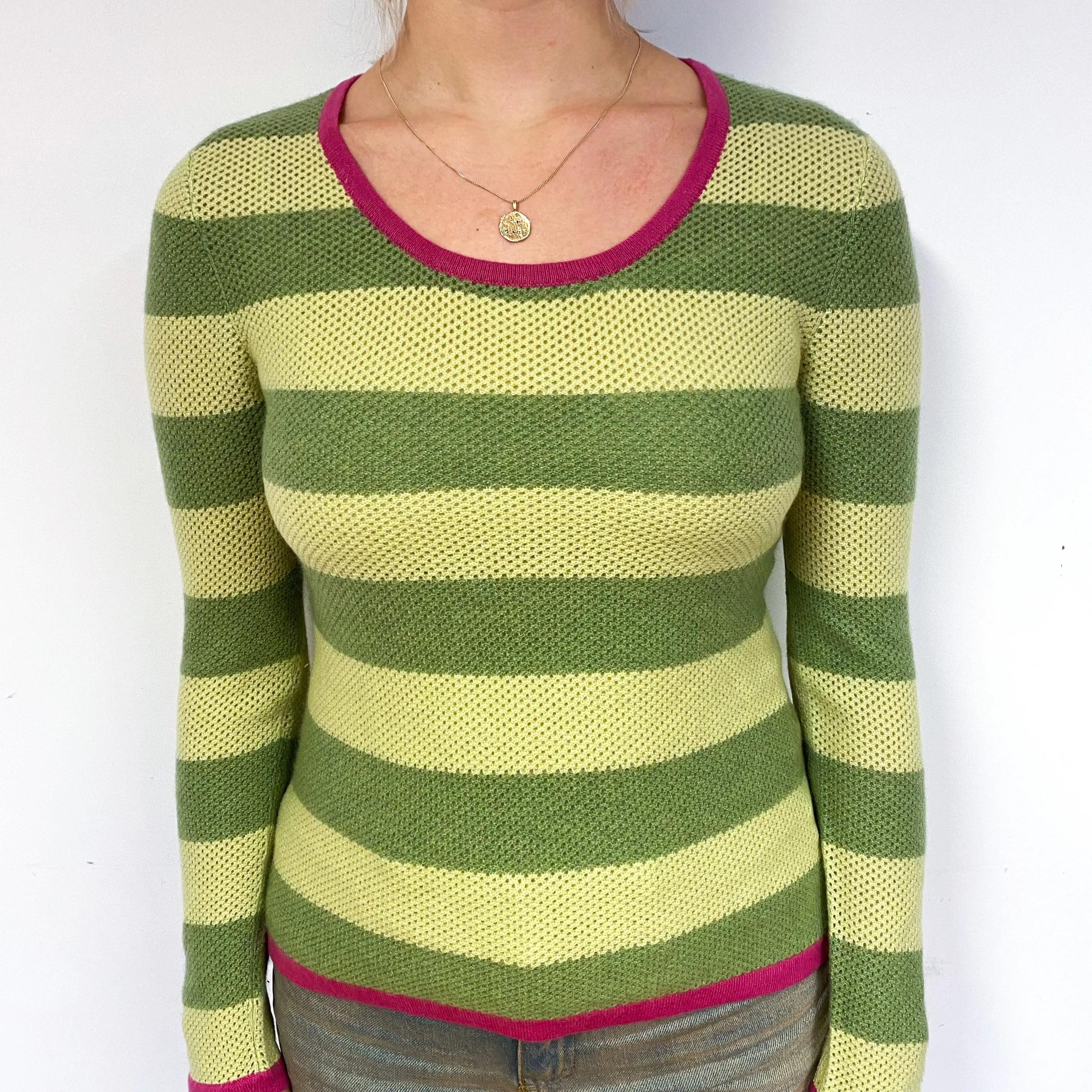 Green Stripe Cashmere Crew Neck Jumper Small