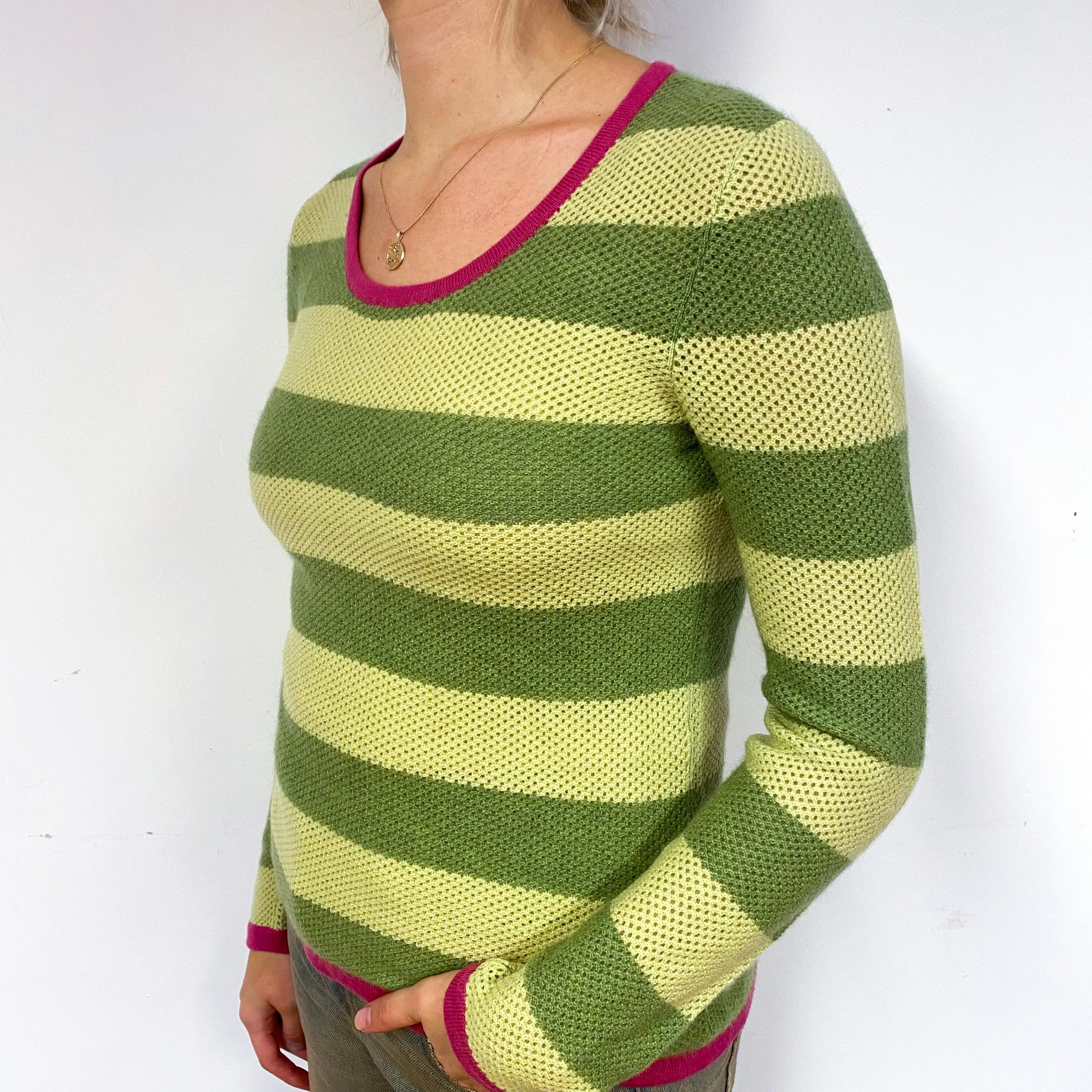 Green Stripe Cashmere Crew Neck Jumper Small