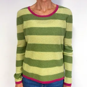 Green Stripe Waffle Cashmere Crew Neck Jumper Medium