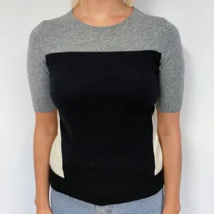 Grey Black Cashmere Short Sleeved Jumper Small