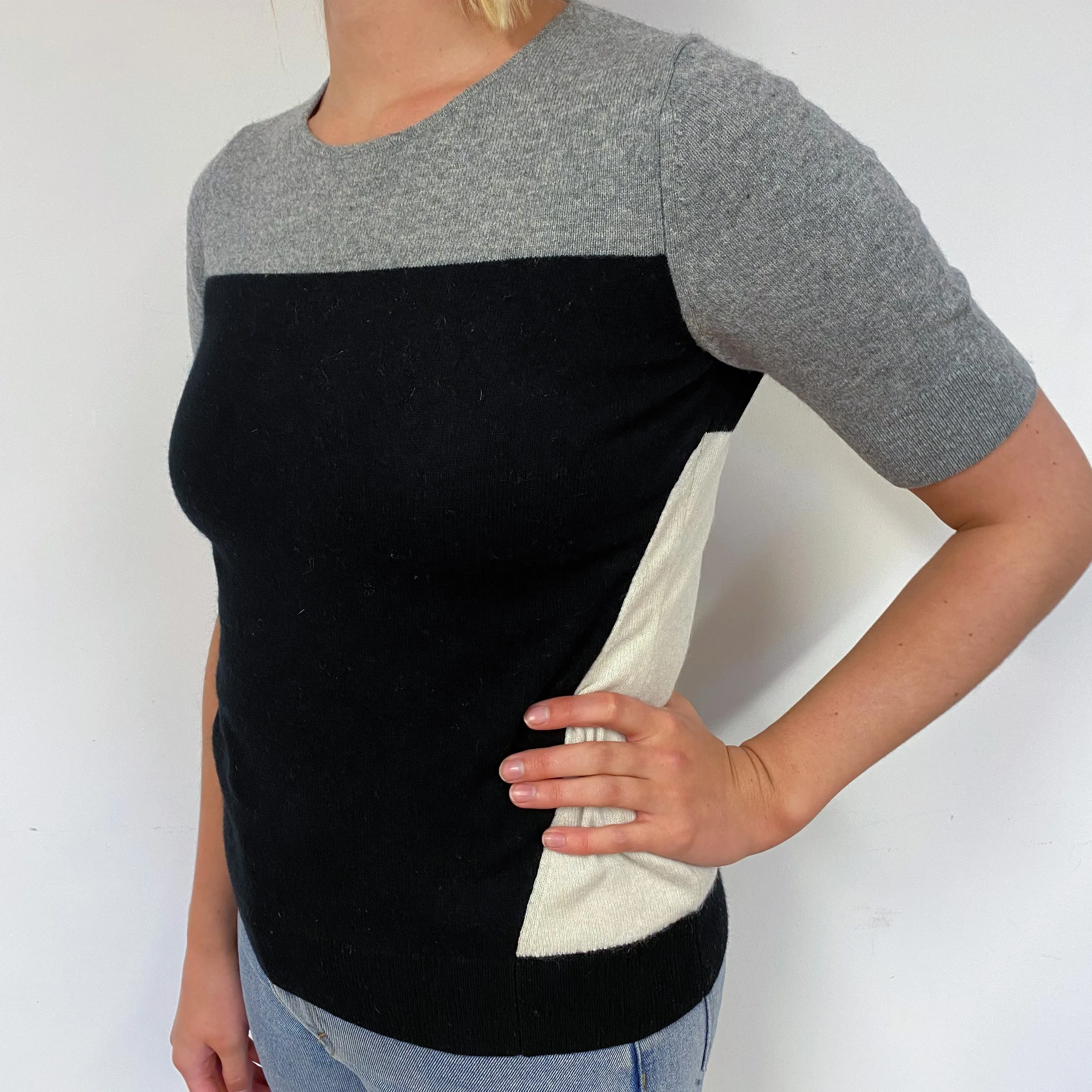 Grey Black Cashmere Short Sleeved Jumper Small