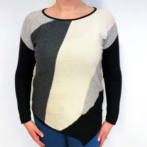 Grey Black Colour Block Cashmere Crew Neck Jumper Large